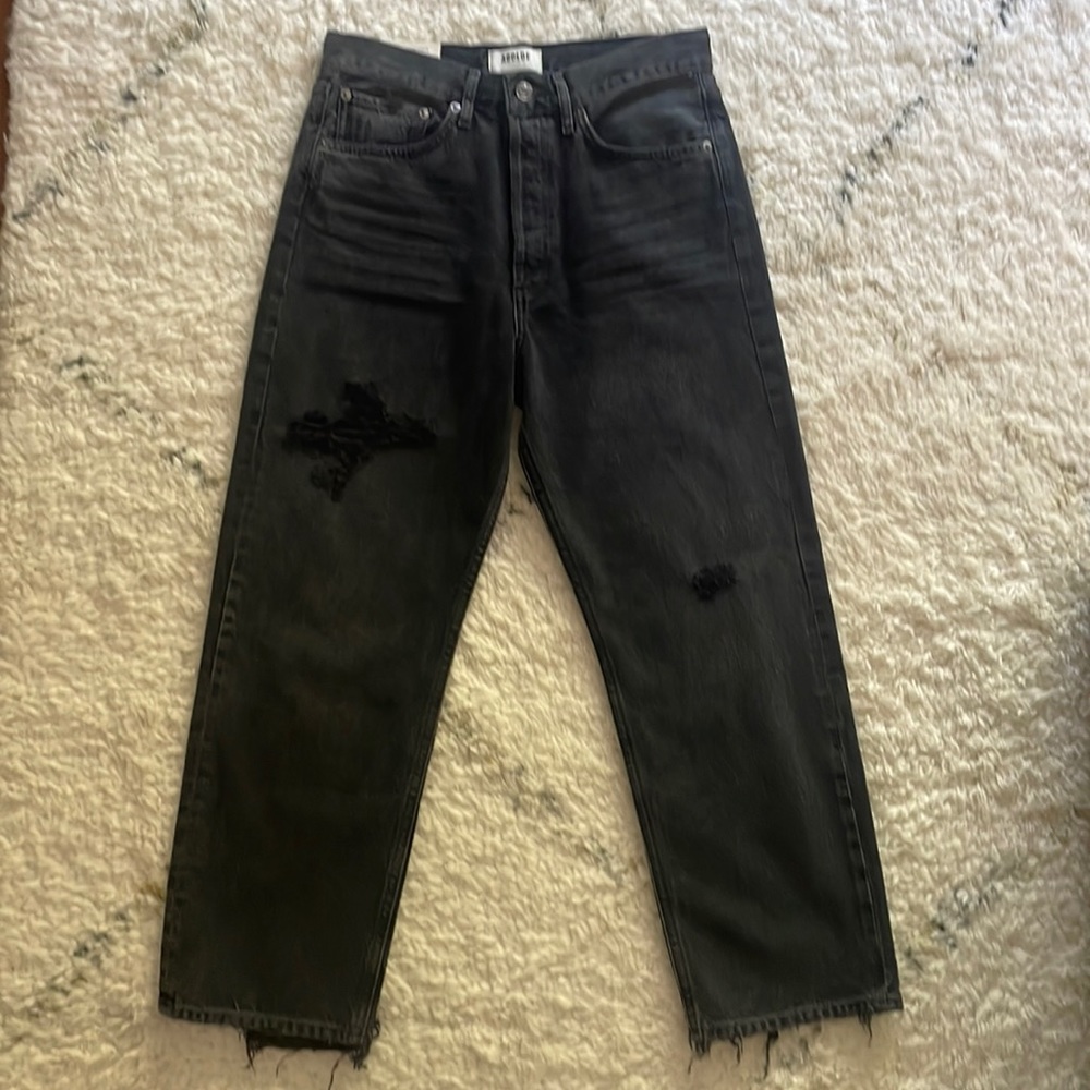 NWT AGOLDE 90s Crop Mid Rise Loose Straight Size 27 Black